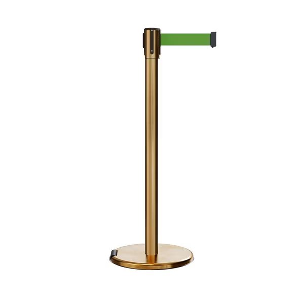Retractable Belt Rolling Stanchion, 2ft Sat.Brass Post  7.5ft Green, Montour Line, Mfr#: ME530-SB-GN-75